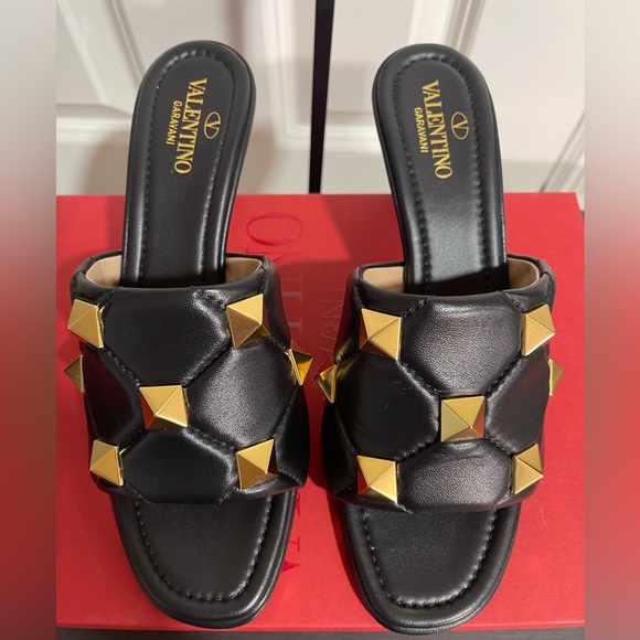 Valentino Shoes - Valentino Mule - Stud Black Quilted Leather